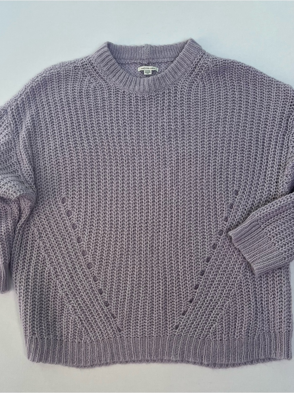 American Eagle Women’s Lavender Purple Open Knit Pointelle Oversized Sweater XL